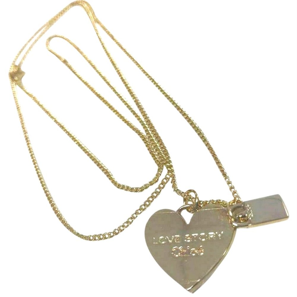 New! Cute Aesthetic CHLOE Love Story Heart Shape Long Pendant Necklace Gold Tone - Picture 3 of 6